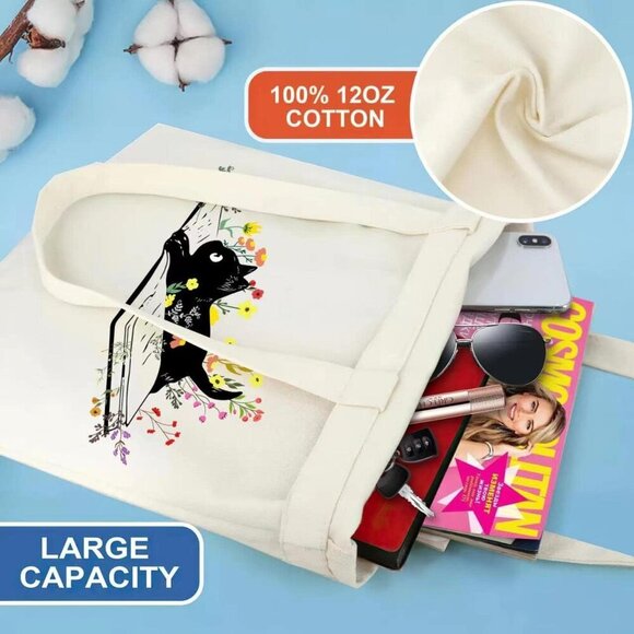 Brand New Canvas Tote Bag 15.7x14.9 Cat Pattern Eco-Gift - Picture 4 of 7
